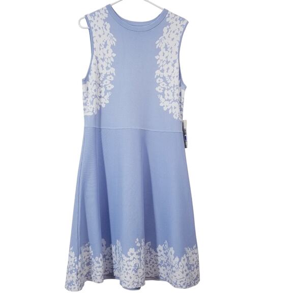 Eliza J  Blue Floral Knit A-Line Dress - Picture 1 of 12